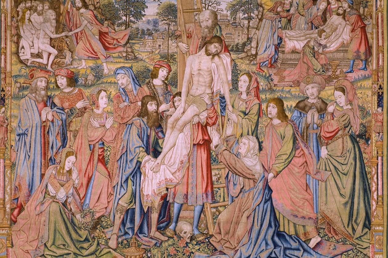 Vlaamse wandtapijt. Serie De passie van Christus: Kruisafneming. Fabrikant Pieter van Aelst. Cartonist Jan van Roome. Ca 1507-1520. (detail) door Jan van Roome