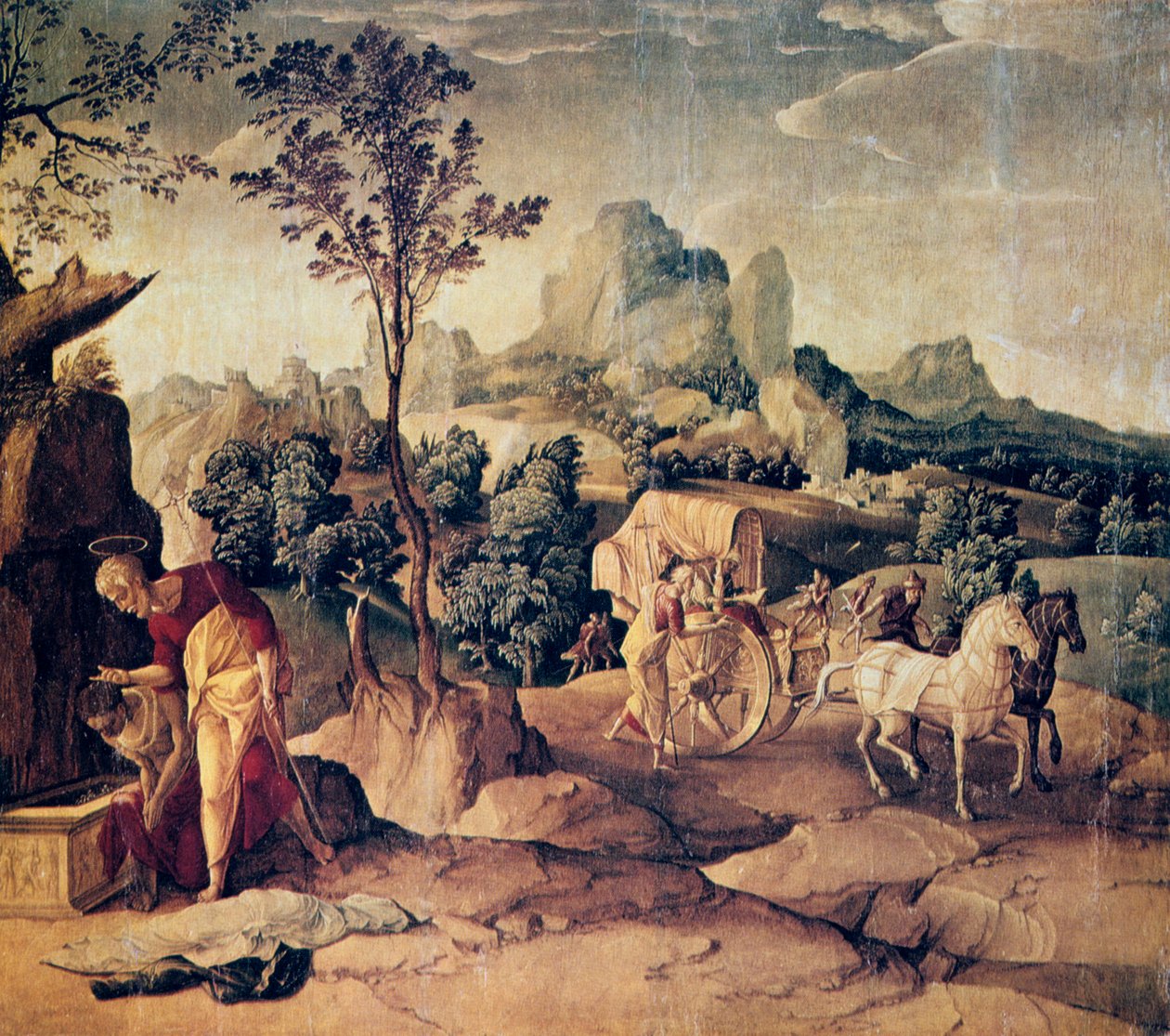 De Apostel Filippus doopt de eunuch, 16e eeuw door Jan van Scorel