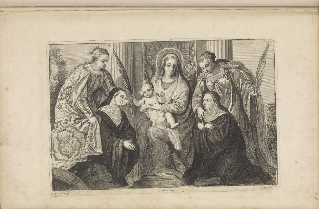 Maria met het Christuskind, de H. Lucia, de H. Catharina van Alexandrië en twee stichters door Jan van Troyen