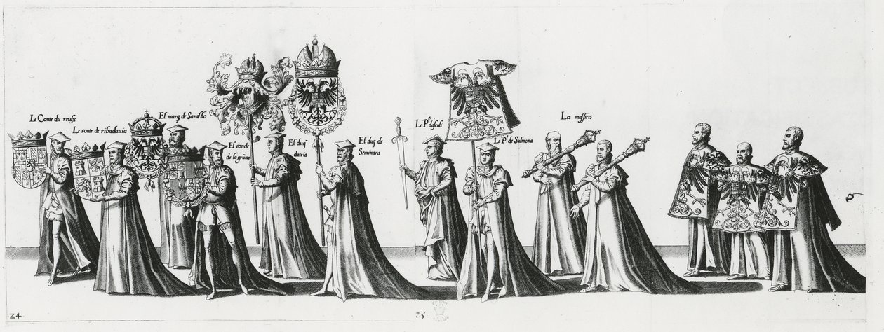 Keizerlijke wapens bij de begrafenisstoet van keizer Karel V, 1559 door Jan van and Doetechum Doetechum the elder