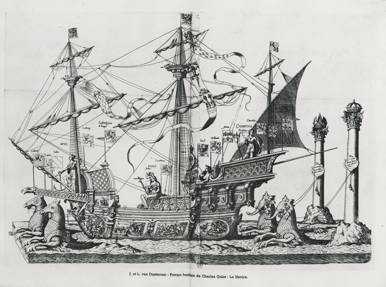 Triomfvaartuig bij de begrafenisstoet van keizer Karel V, 1559 door Jan van and Doetechum Doetechum the elder