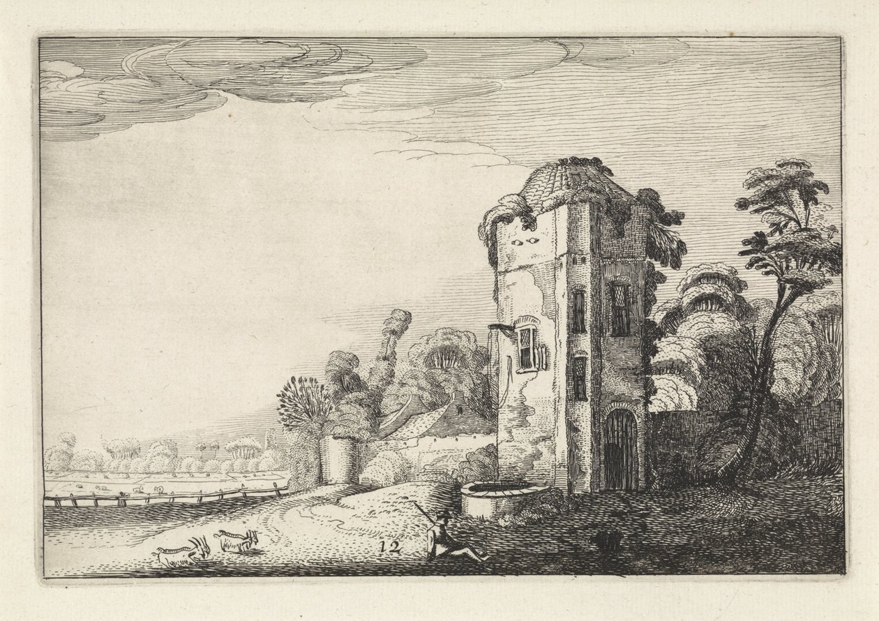 Herder bij een toren met een waterput door Jan van de Velde (II)