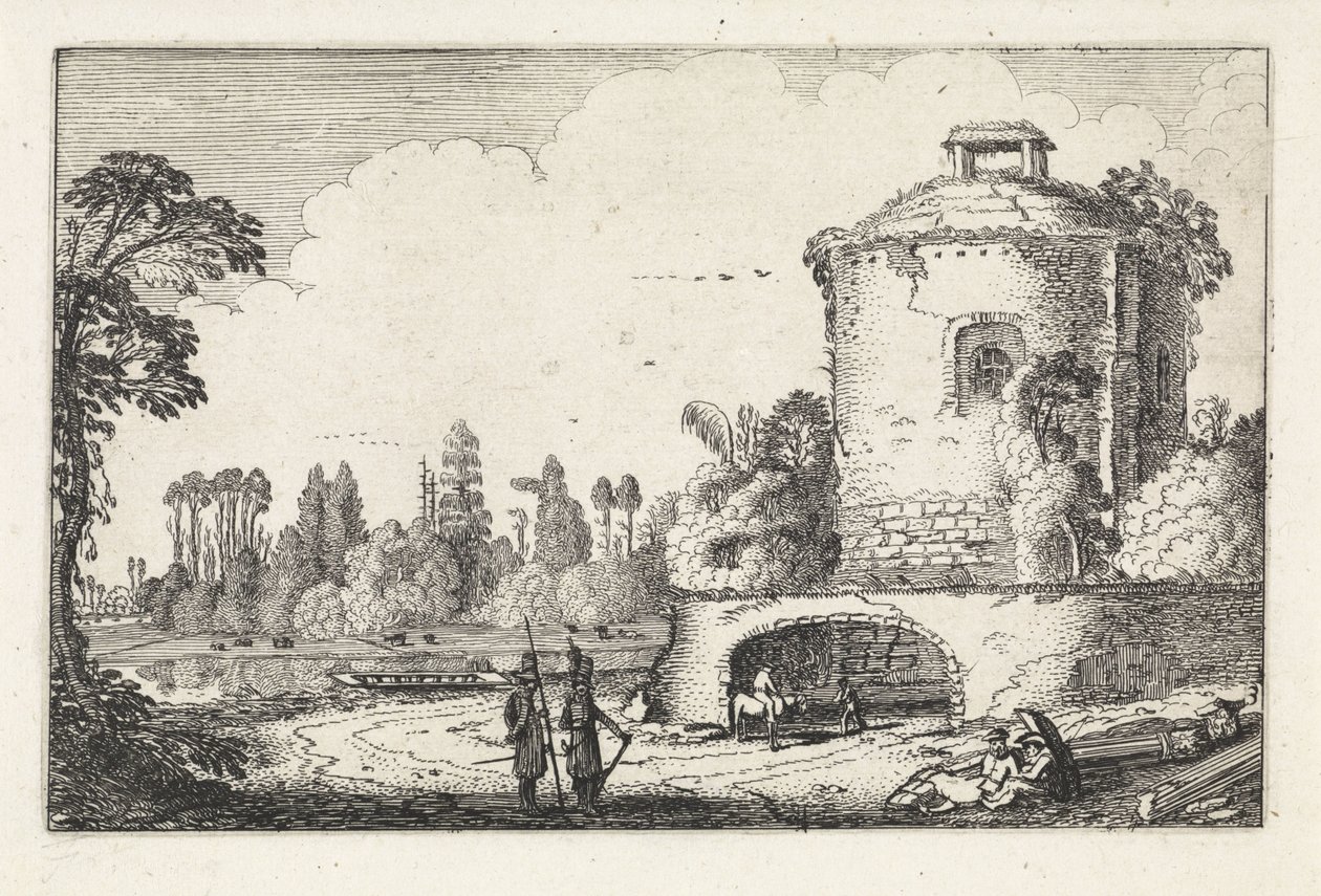 Landschap met een ronde toren (Landschappen / Amenissimae aliquot requculae) door Jan van de Velde (II)