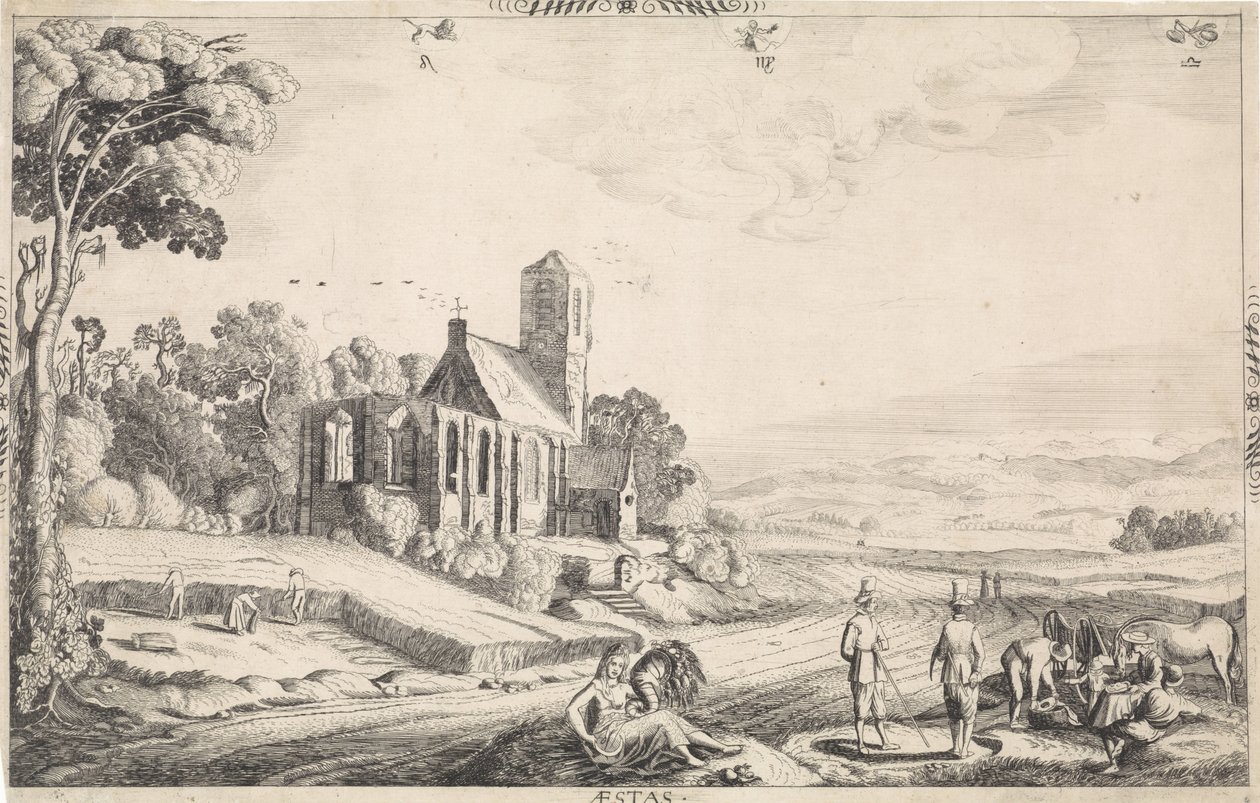 Landschap met graanoogst door Jan van de Velde (II)