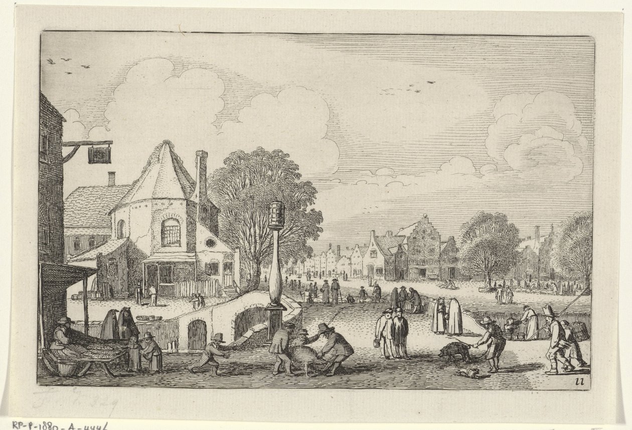 Marktdag in een stad door Jan van de Velde (II)
