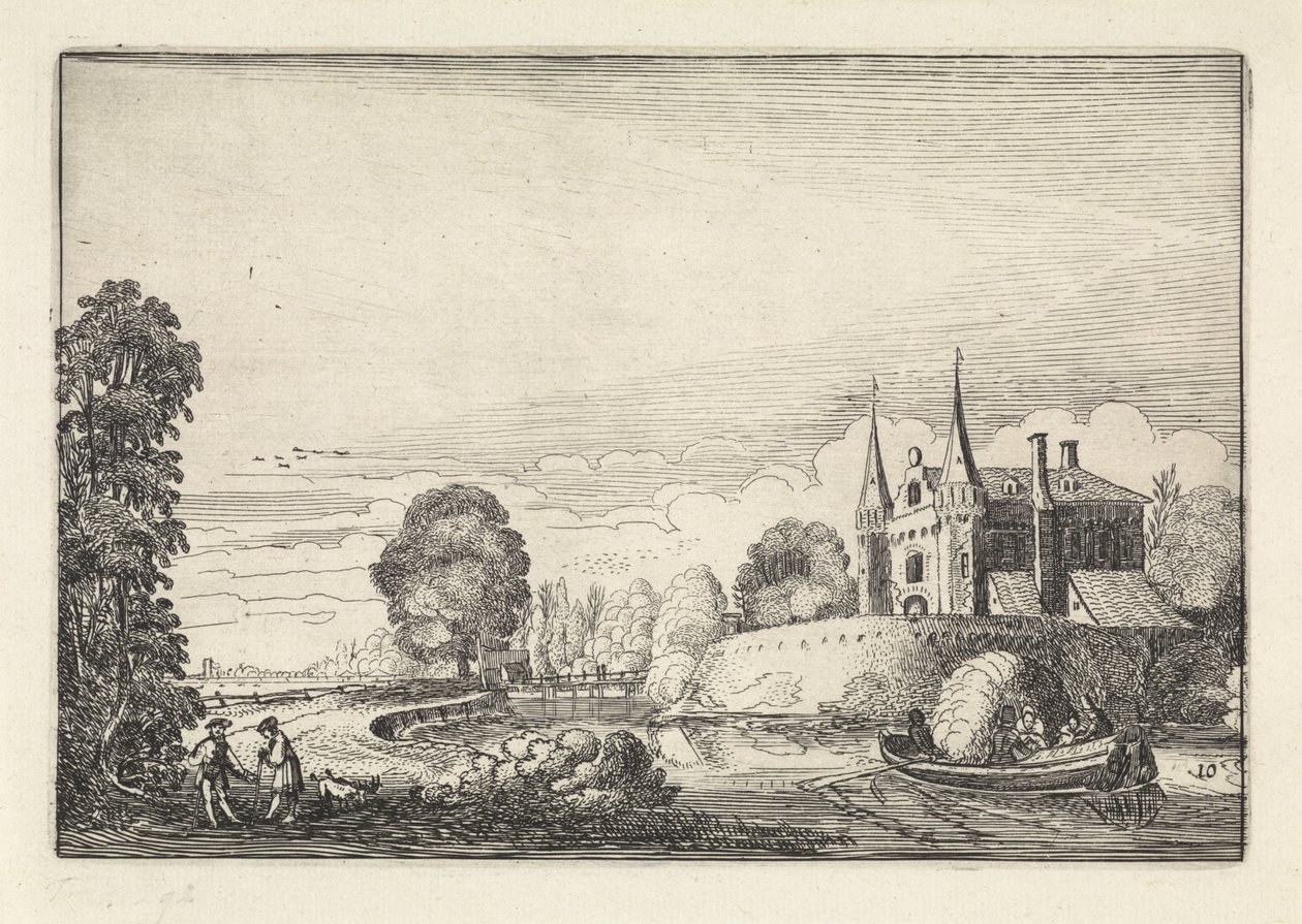 Plezierboot in een slotgracht door Jan van de Velde (II)