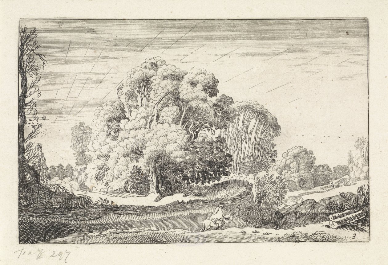 Ruiter in een landschap bij zonsopgang (Landschappen, Amenissimae aliquot requculae) door Jan van de Velde (II)