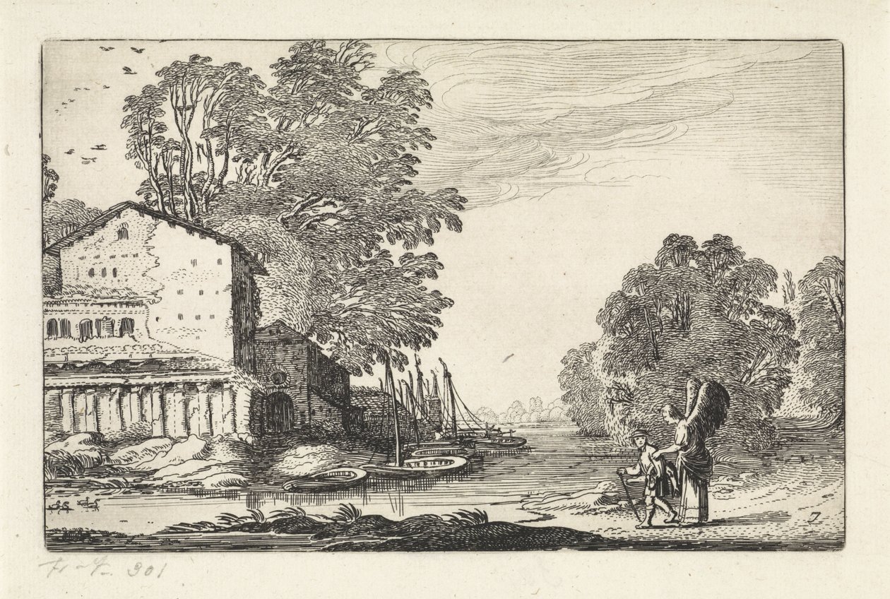 Tobias en de engel in een landschap met een ruïne door Jan van de Velde (II)