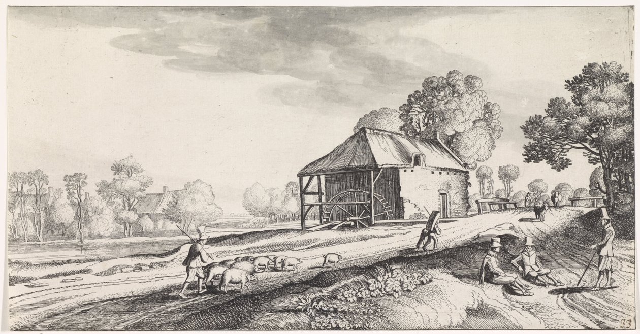 Wegsplitsing bij een watermolen door Jan van de Velde (II)