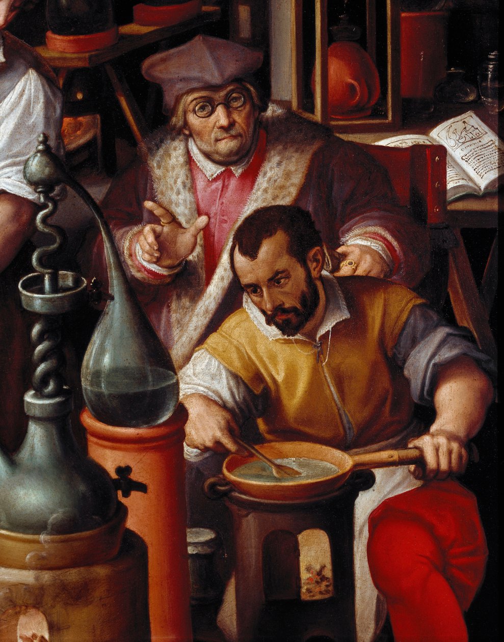 Het laboratorium van de alchemist (detail) door Jan van der Straet