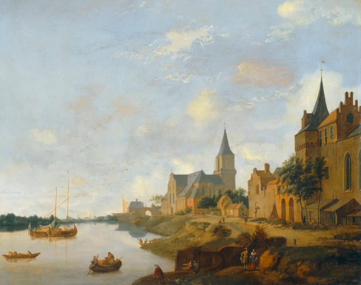 De Rijn bij Emmerich met de St Martin kerk ... door Jan van der (manner of) Heyden