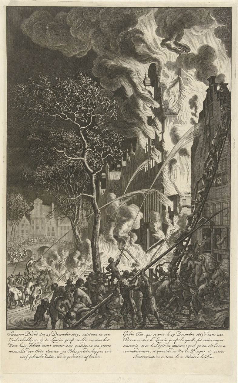 Brand op de Lauriergracht te Amsterdam, 1669 door Jan van der Heyden (attributed to)