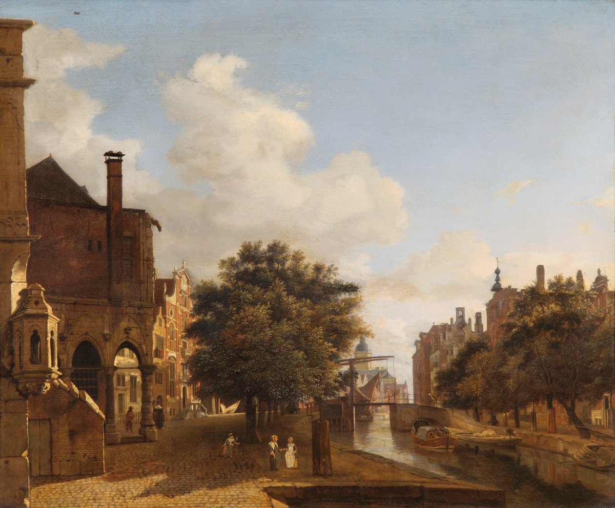 Architectonische fantasie met het oude stadhuis, Amsterdam door Jan van der Heyden