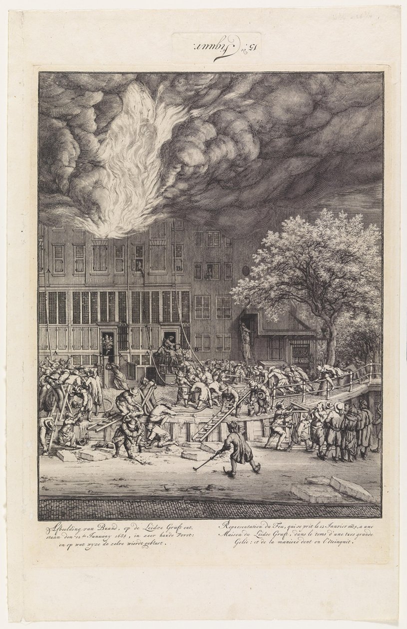 Brand op de Leidschegracht 1684 door Jan van der Heyden