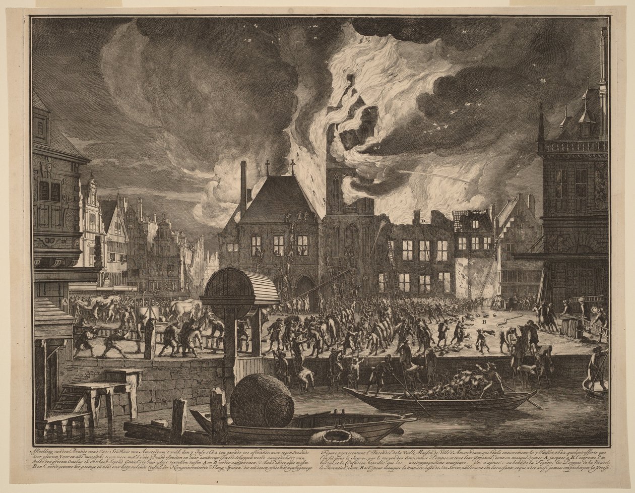 Brand van het oude stadhuis van Amsterdam door Jan van der Heyden