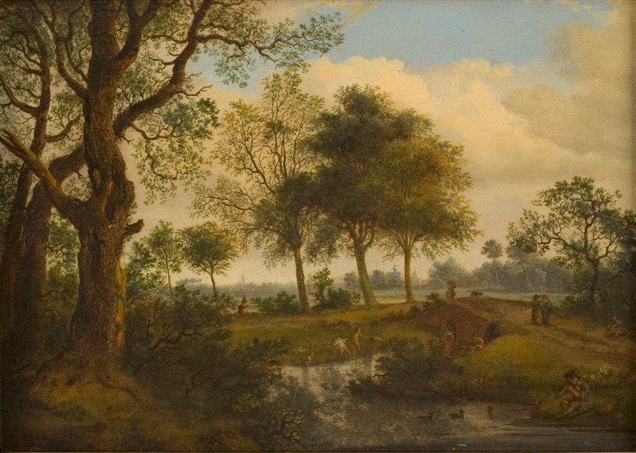 Landschap met baders door Jan van der Heyden