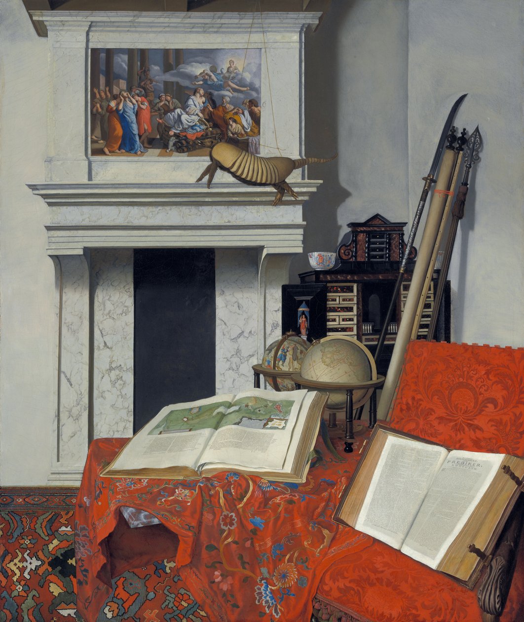 Stilleven met variëteiten (hoek van een kamer) door Jan van der Heyden