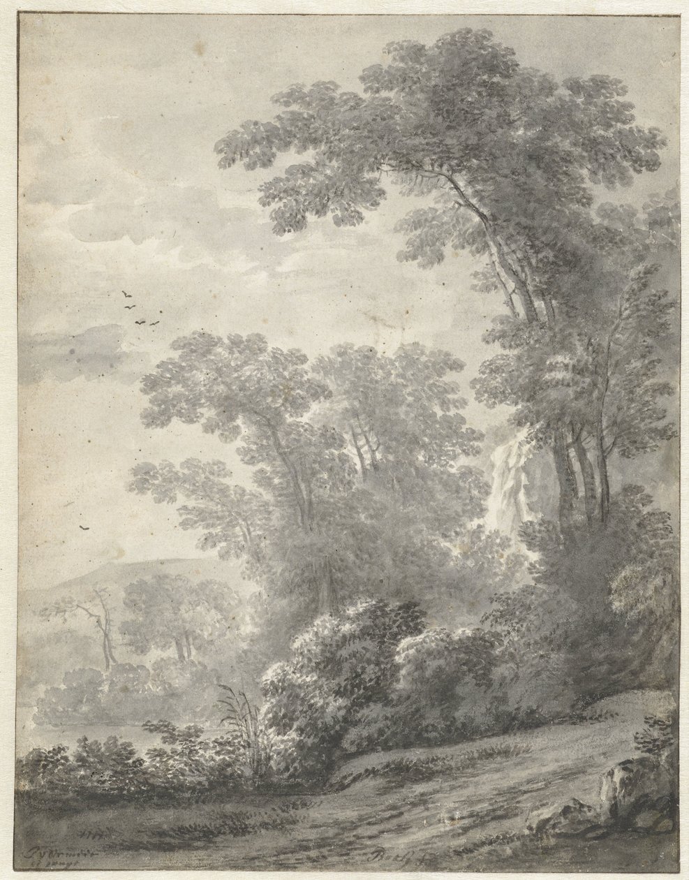 Berglandschap met bomen bij een rivier door Jan van der Meer (II)
