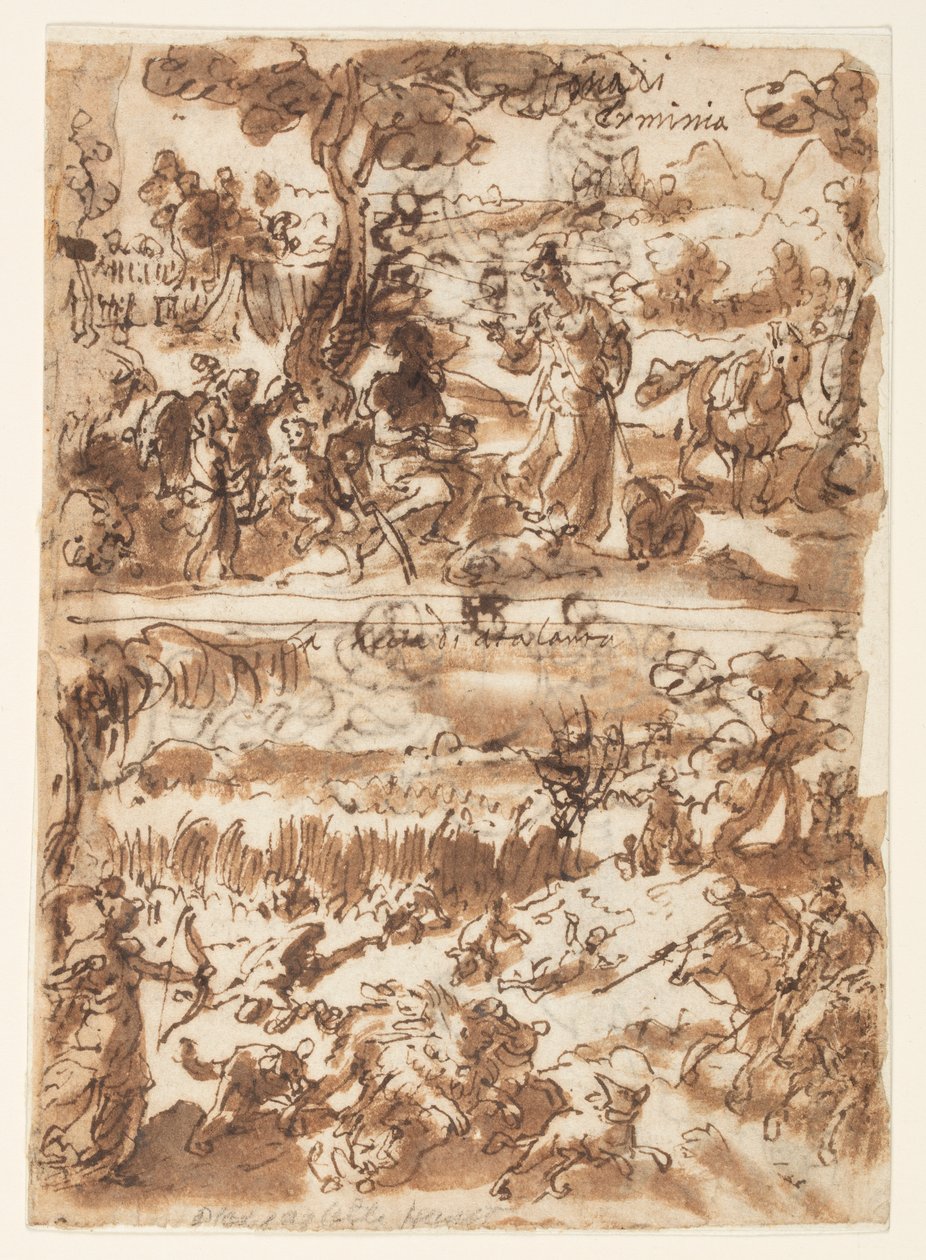 Boven: Erminia en de herder; Onder: Atalanta jaagt op het Calydonische everzwijn door Jan van der Straet, called Stradanus