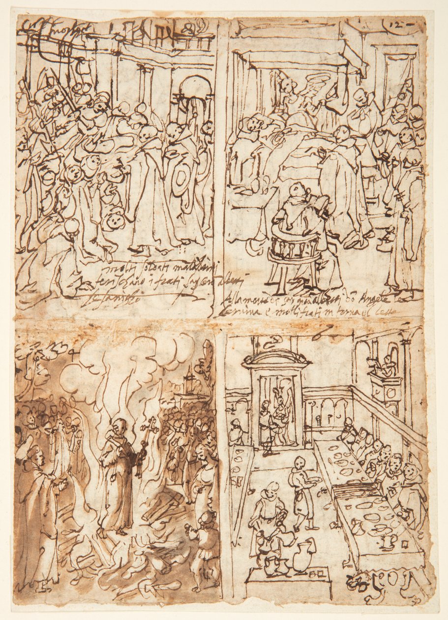 Acht Scènes uit het Leven van San Giovanni Gualberto (recto en verso) door Jan van der Straet, called Stradanus