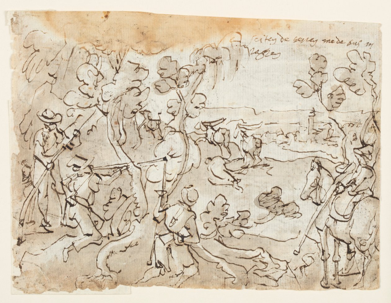 Schetsboekpagina met Antilopenjacht door Jan van der Straet, called Stradanus
