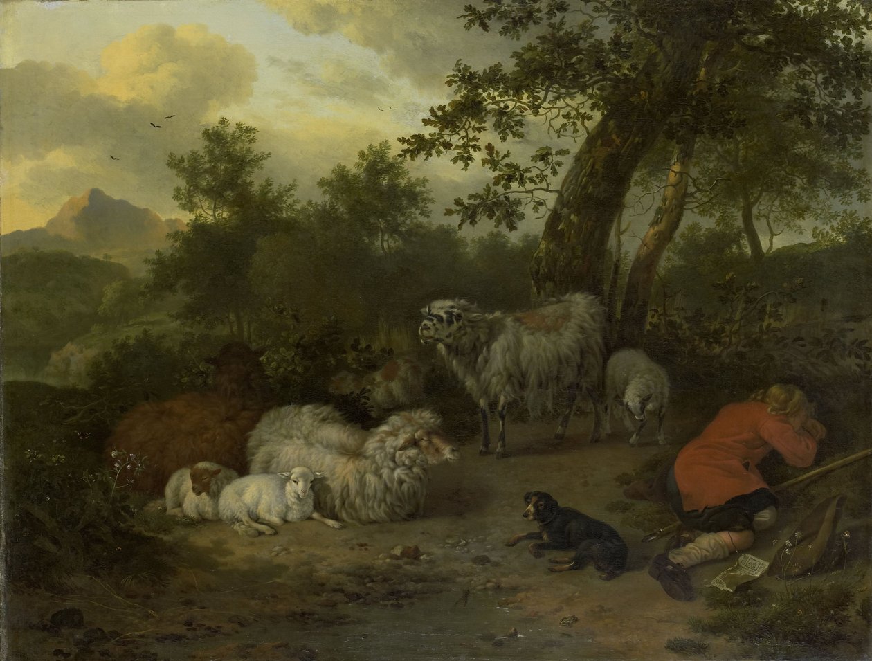 De slapende herder door Jan van der the Younger Meer