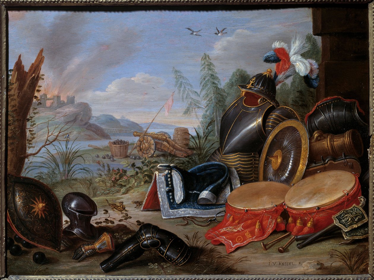 Trofee van wapens. Schilderij door Jan I Kessel de Oude (1626-1679) door Jan van the Elder Kessel