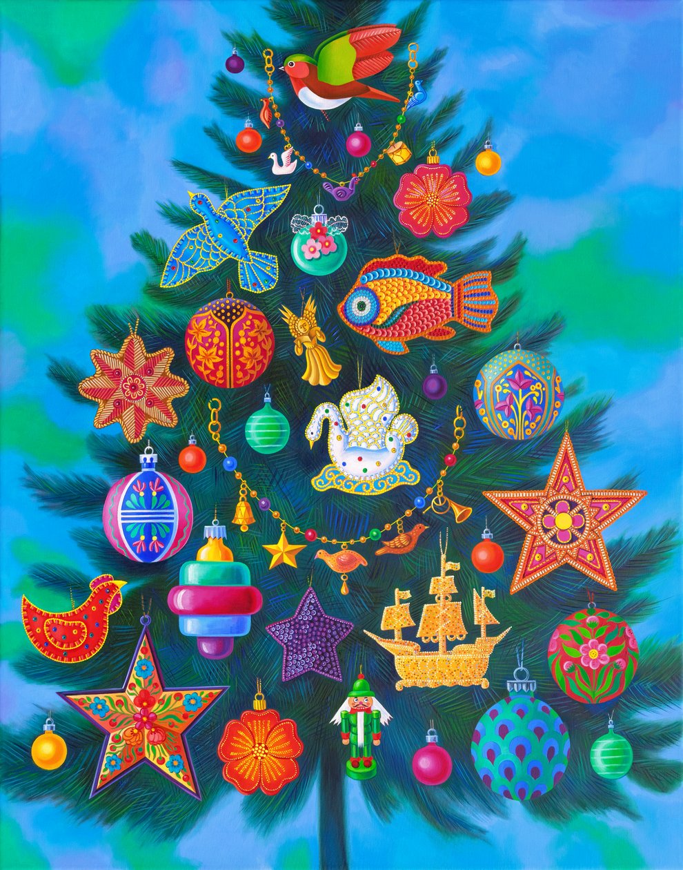 Kerstboom, 2024 (olieverf op doek) door Jane Tattersfield
