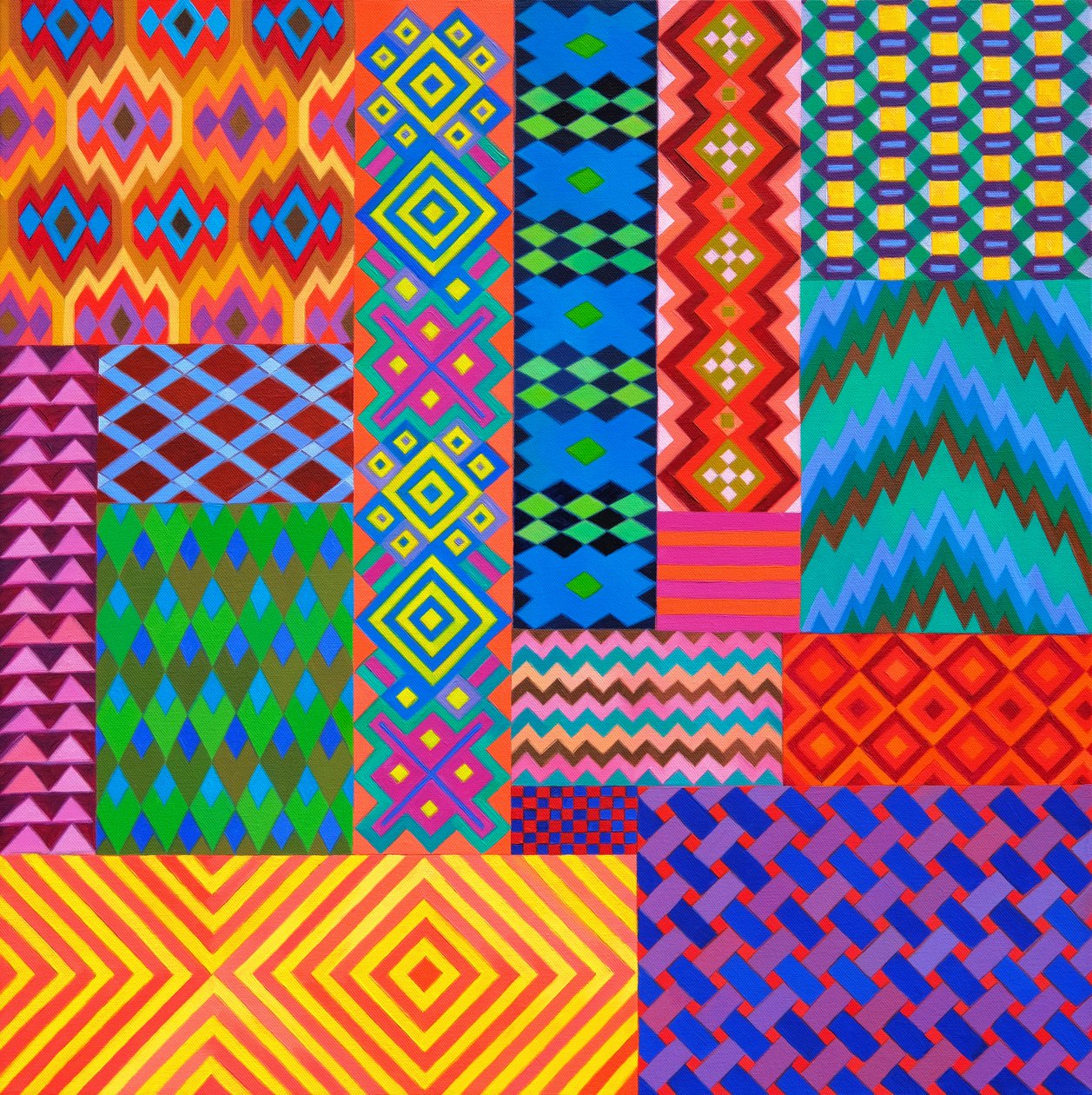 Textielpatronen, 2024 (olieverf op doek) door Jane Tattersfield