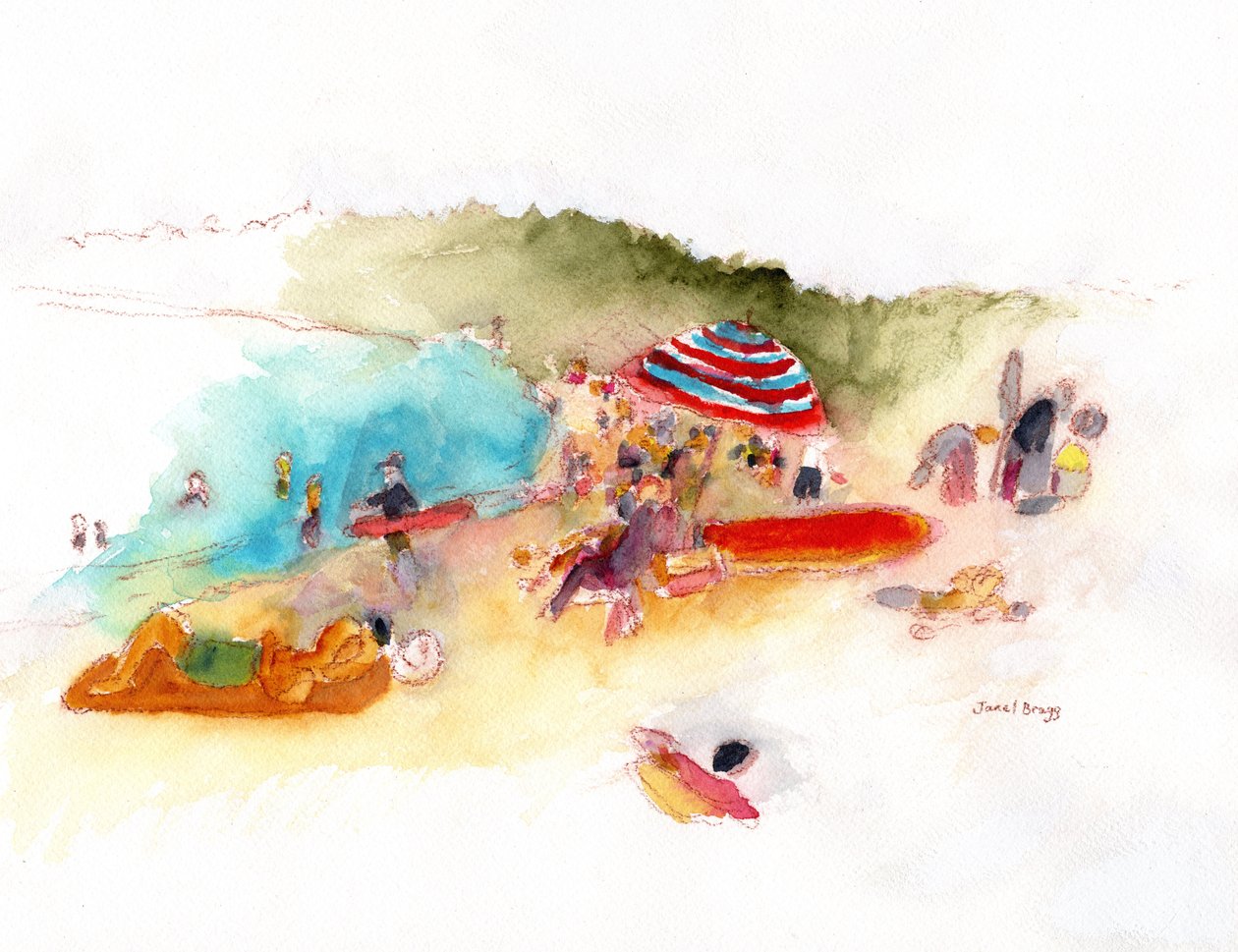 Strandzonaanbidders en surfers in Hanalei Bay, ca. 2019 door Janel Bragg