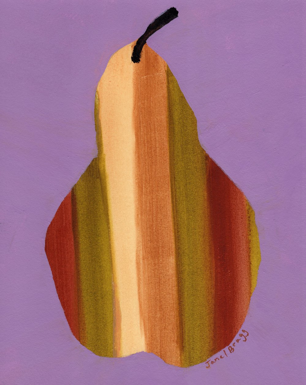 Peer met strepen en rozeachtige achtergrond, ca. 2024 (aquarel op papier) door Janel Bragg