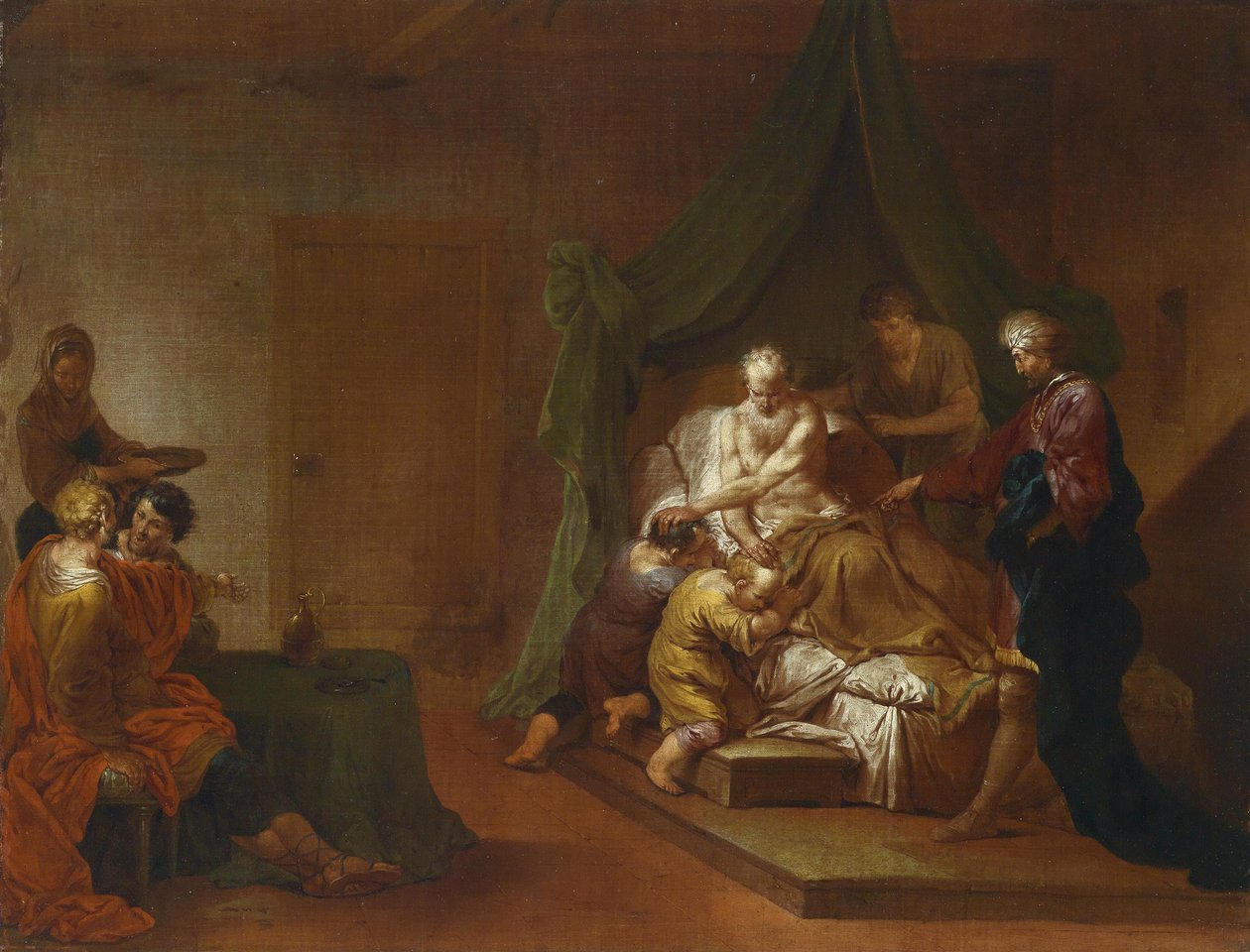 Duits: Jakob zegent de zonen van Jozef (Efraïm en Manasse) door Januarius Zick