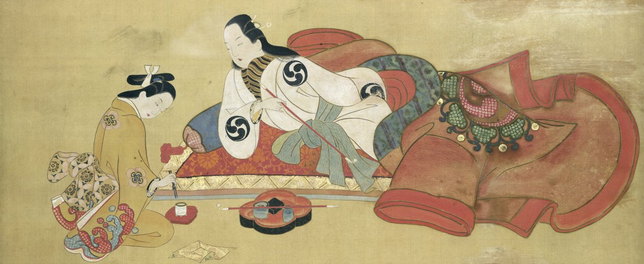 Een man die rookt en zijn dienaar door Japanese School