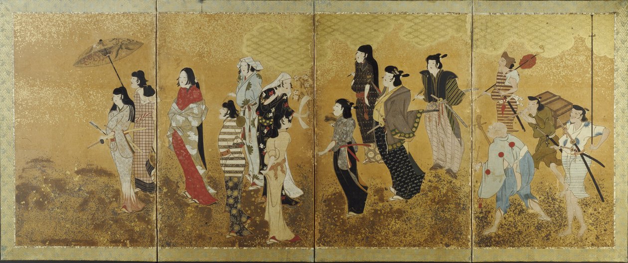 Kersenbloesem picknick, ca. 1624-44 door Japanese School