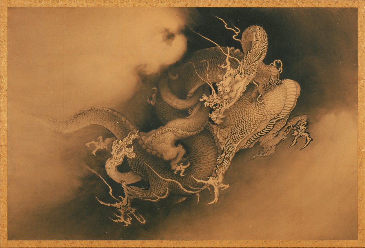 Twee Draken in Wolken door Japanese Kanō Hōgai