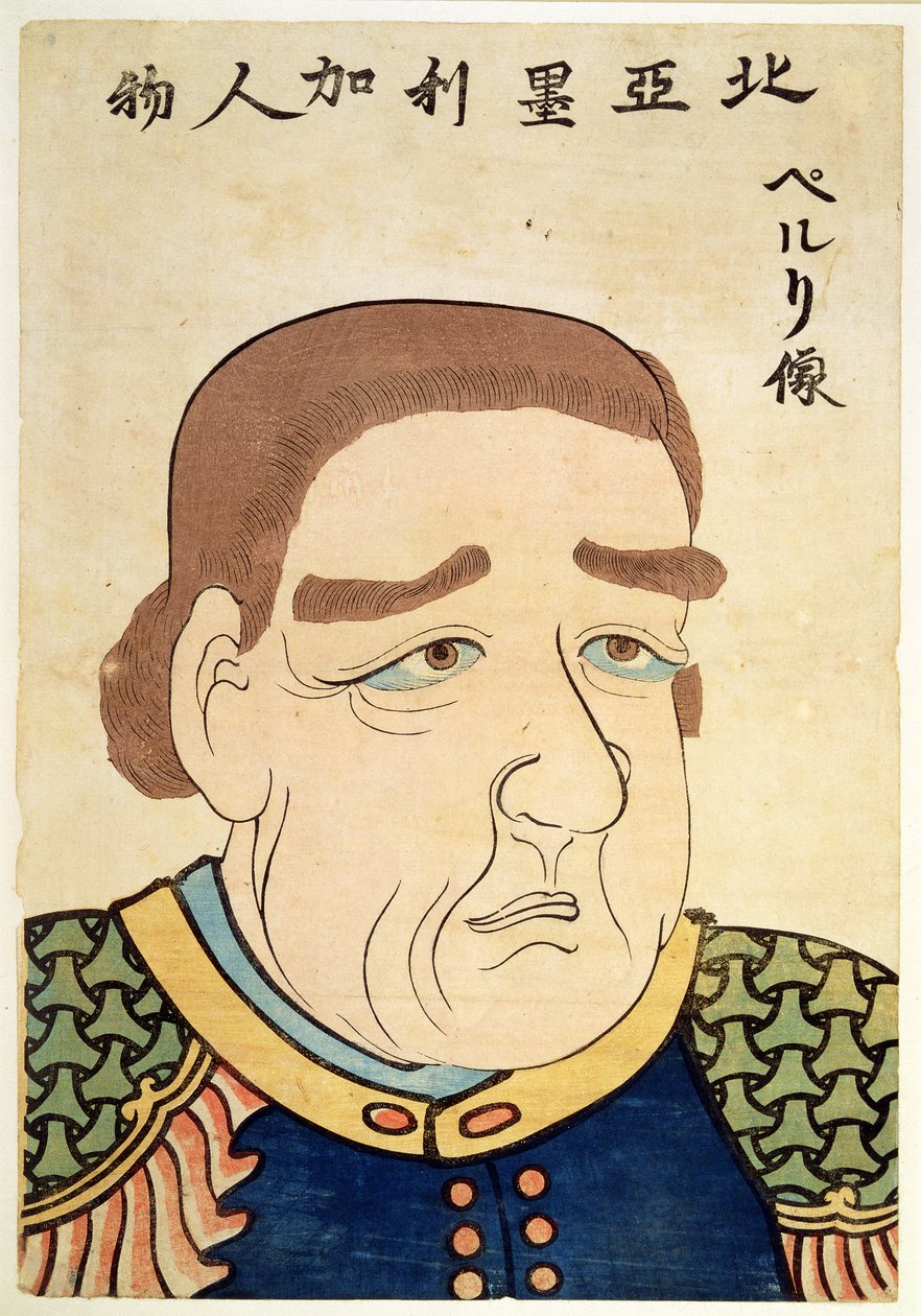 Een portret van Perry, een Noord-Amerikaan (kleurenlitho) door Japanese School