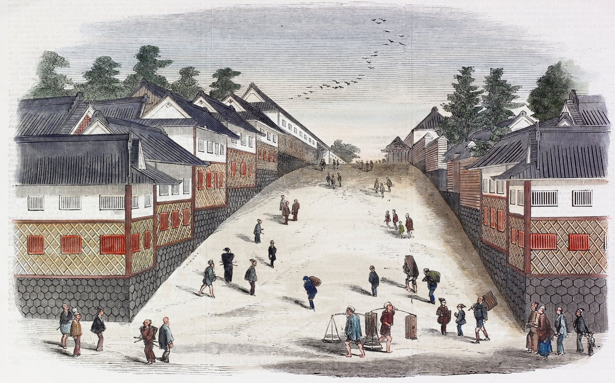 Een straat in Princes Quarter, Jeddo door Japanese School