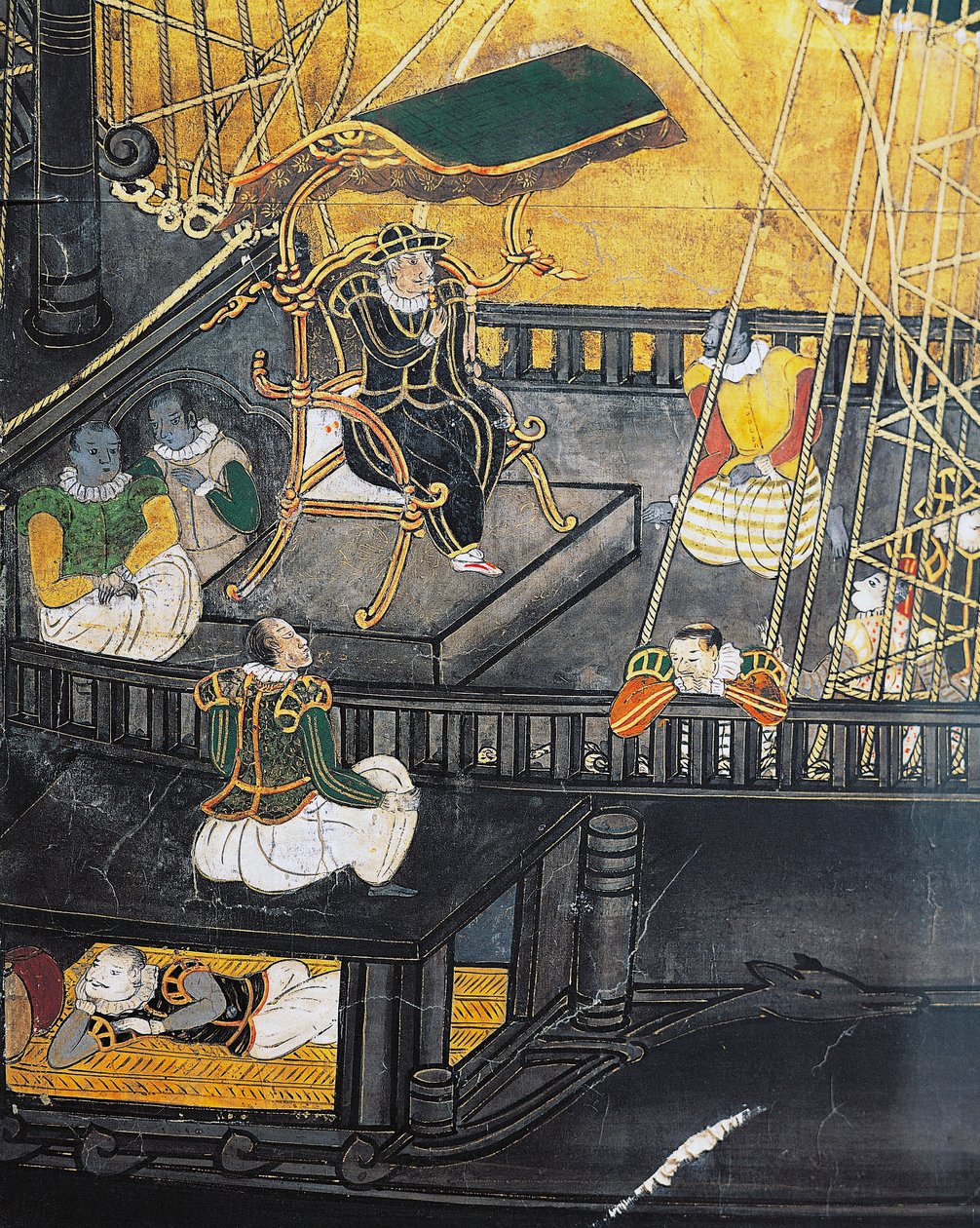 Aankomst van de Portugezen in Japan, scherm, Namban kunst door Japanese School