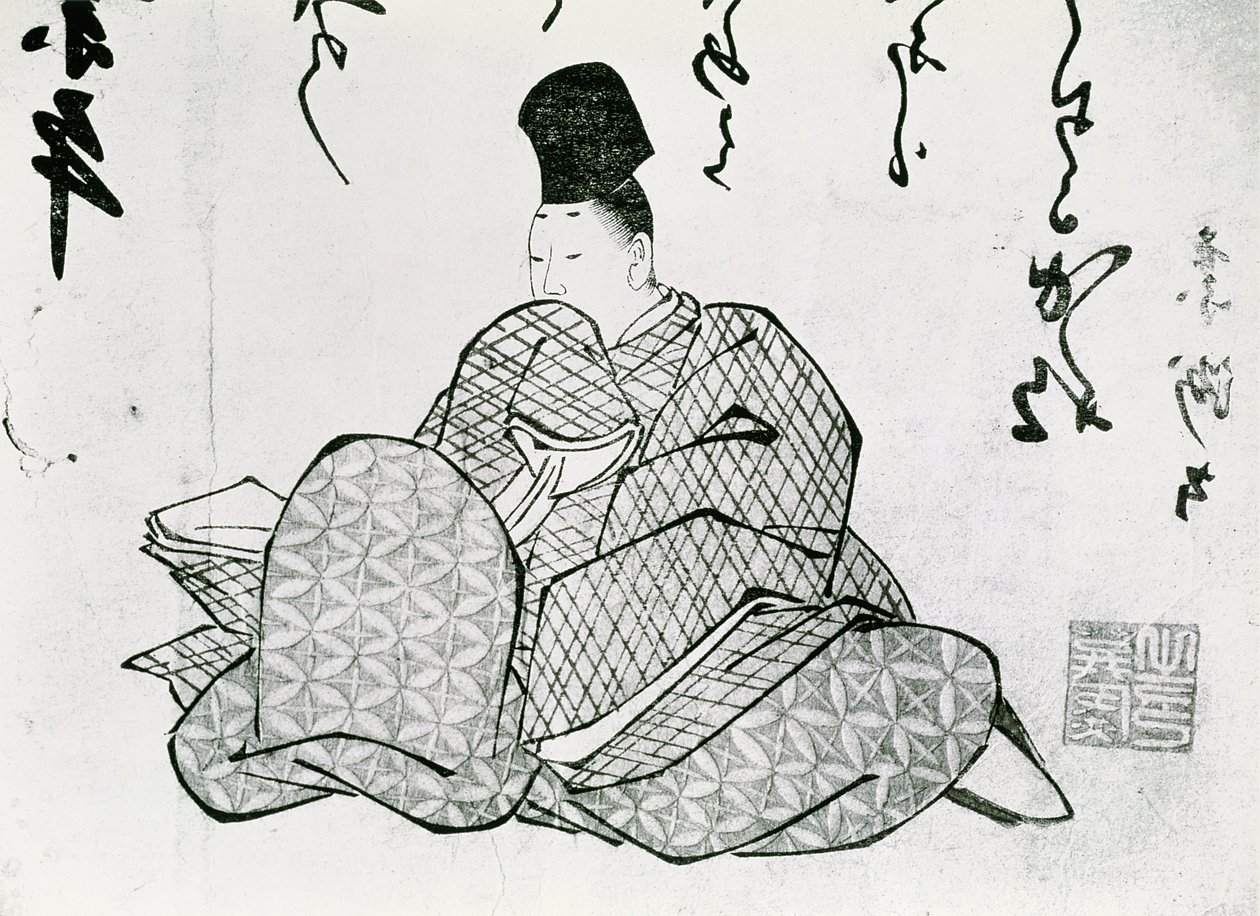 Held van een Monogatari door Ariwara no Narimira (825-880) 17e-19e eeuw door Japanese School