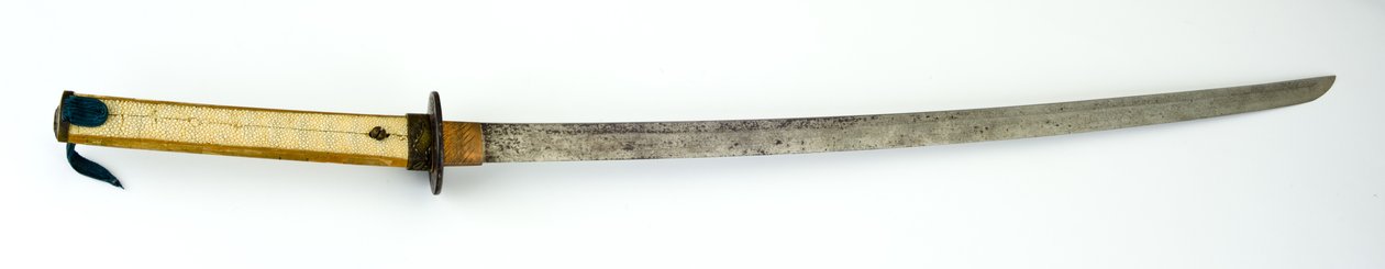 Katana, of zwaard (staal, koper, messing, roggenhuid, hout & stof) door Japanese School