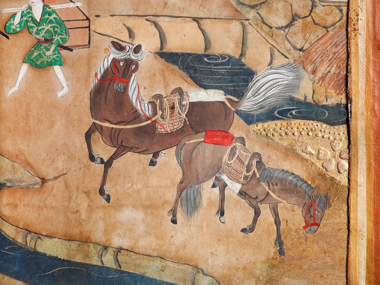 Osakazu Byobu - Japans kamerscherm met acht panelen (schilderij) door Japanese School