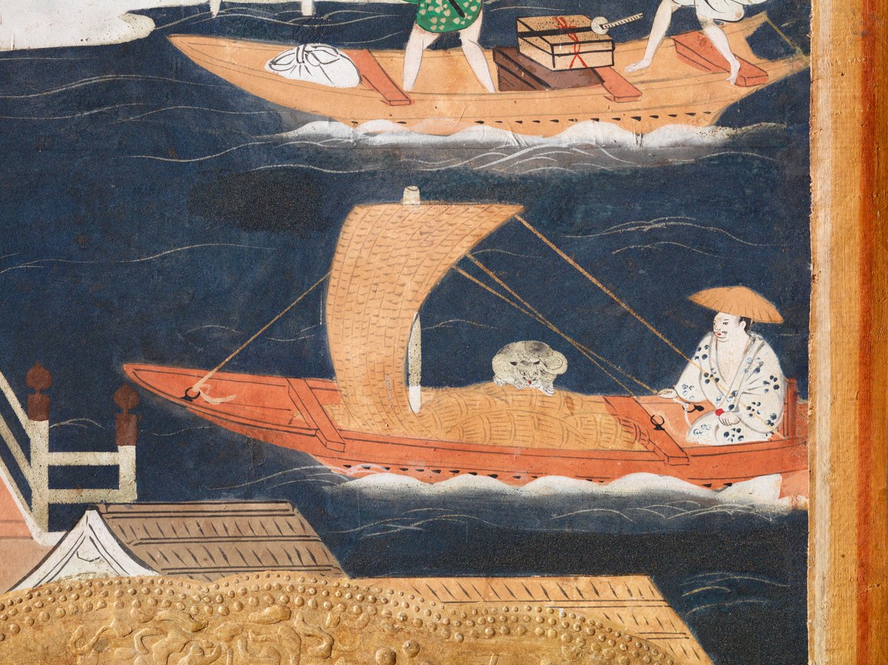 Osakazu Byobu - Japans kamerscherm met acht panelen (schilderij) door Japanese School