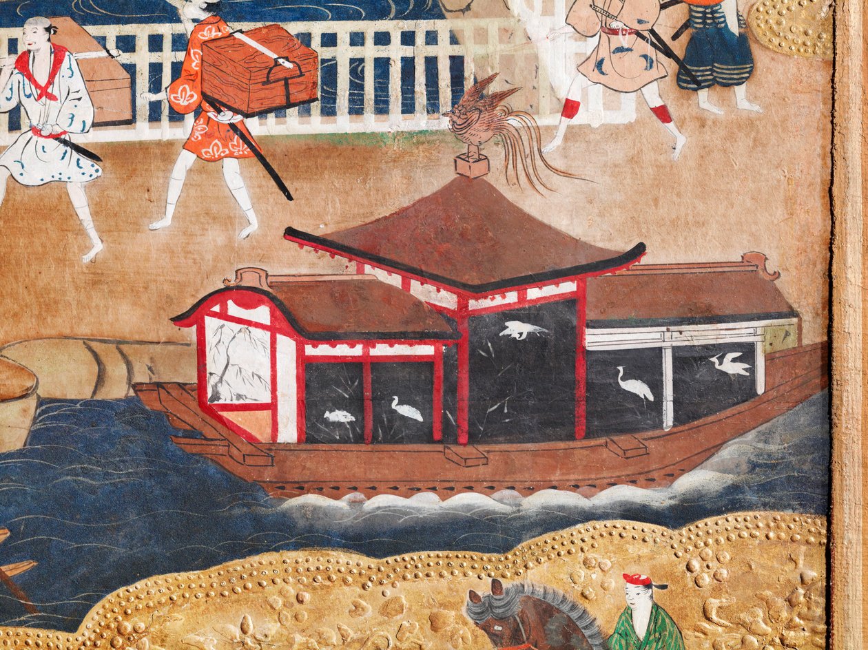 Osakazu Byobu - Japans kamerscherm met acht panelen (schilderij) door Japanese School