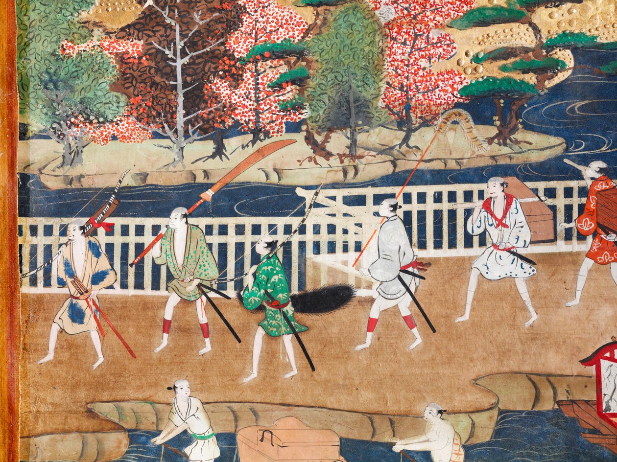 Osakazu Byobu - Japans kamerscherm met acht panelen (schilderij) door Japanese School