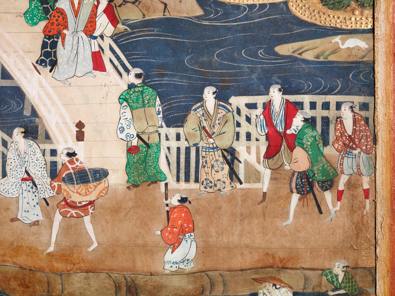 Osakazu Byobu - Japans kamerscherm met acht panelen (schilderij) door Japanese School