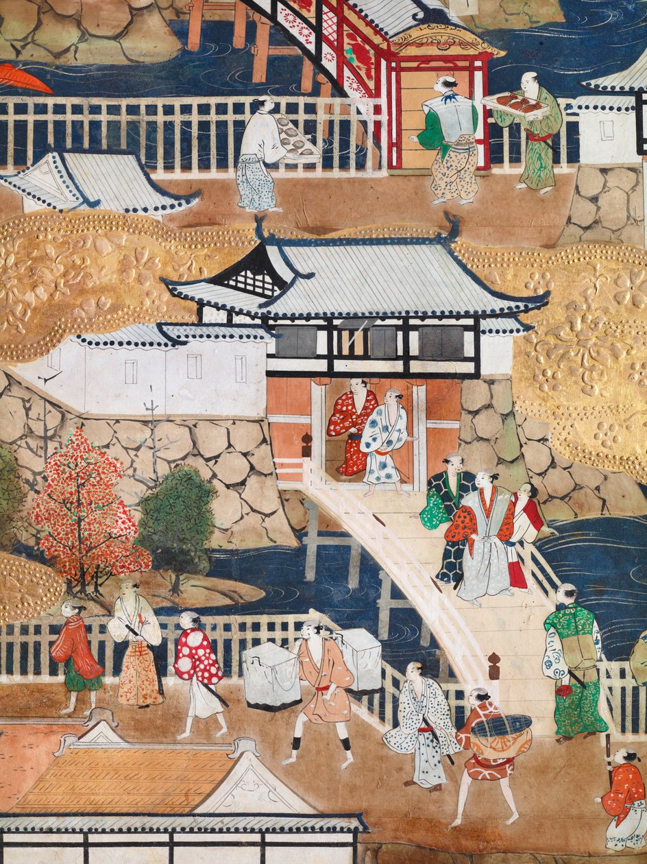 Osakazu Byobu - Japans kamerscherm met acht panelen (schilderij) door Japanese School
