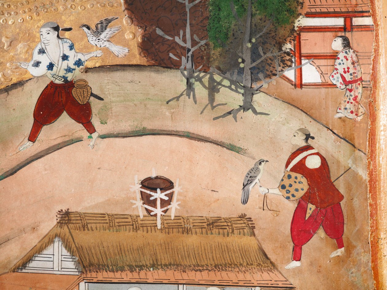 Osakazu Byobu - Japans kamerscherm met acht panelen (schilderij) door Japanese School