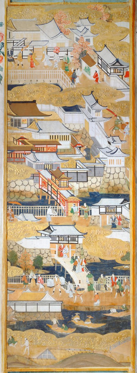 Osakazu Byobu - Japans kamerscherm met acht panelen (schilderij) door Japanese School