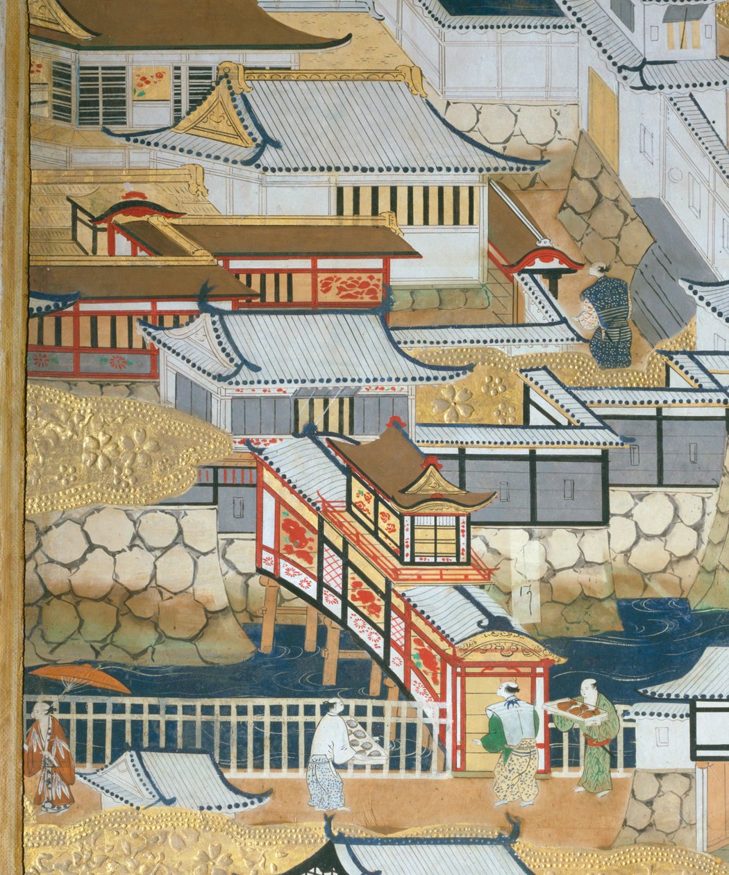 Osakazu Byobu - Japans kamerscherm met acht panelen (schilderij) door Japanese School