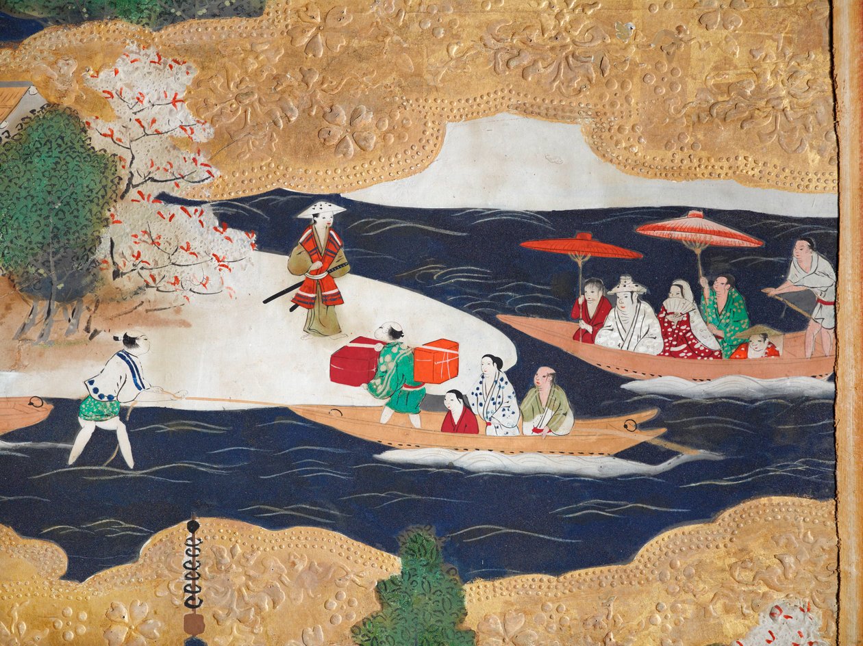 Osakazu Byobu - Japans kamerscherm met acht panelen (schilderij) door Japanese School